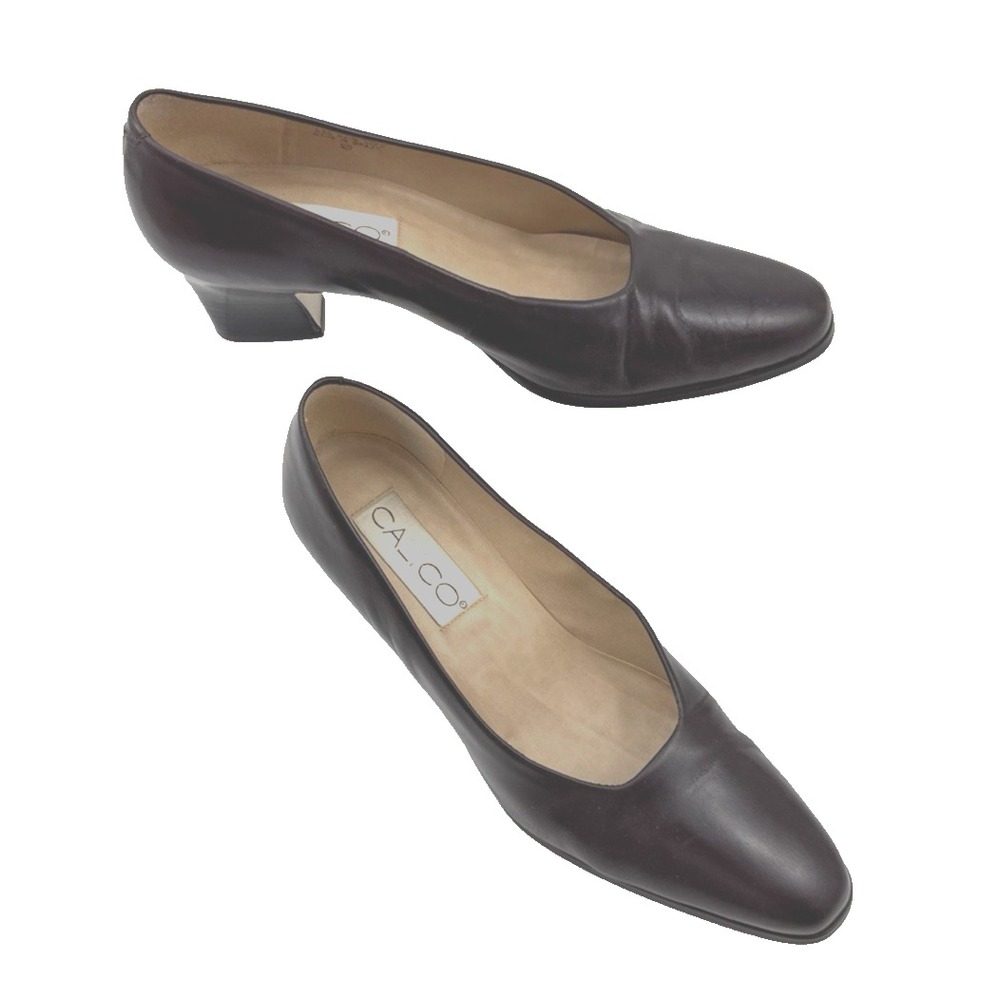 Women's Dark Brown Leather Dress Pump Shoes 6 1/2 M by Calico 2" Heel Y2K